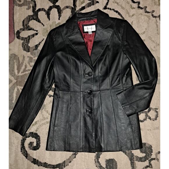 Gorgeous Worthington Black Leather Ladies 3 button Lined Jacket Sz Small - Picture 5 of 8